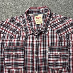 Levi's XXL Red Blue Pearl Snap Button Front Short Sleeve Plaid Shirt Western